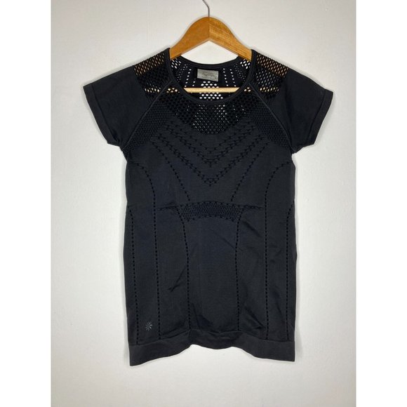 Athleta Women's Small Top Black Diamond Mesh Trophy Short Sleeve - Picture 1 of 9